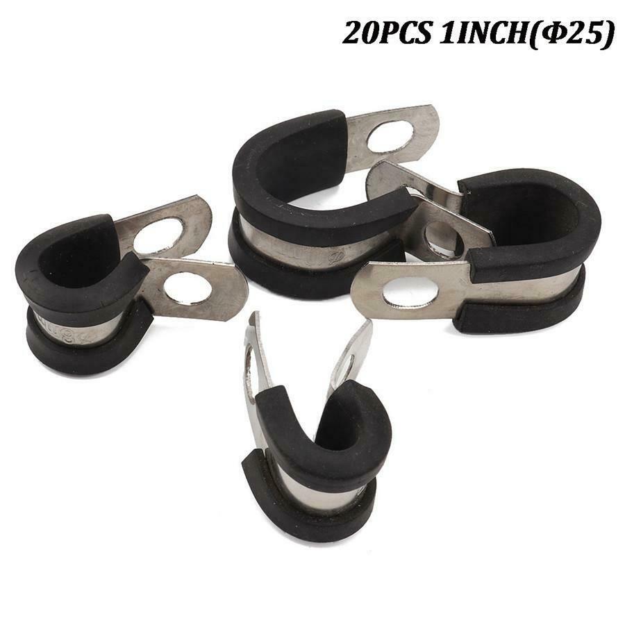 20Pcs 1Inch Stainless Steel Cable Clamp Rubber Cushioned Metal Insulated Clamp