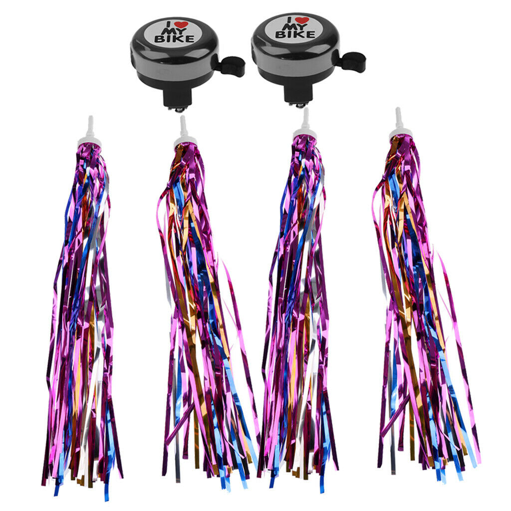 Metal Bike Bicycle Bell Black Kids w/ Bike Streamers Tassels Accessories