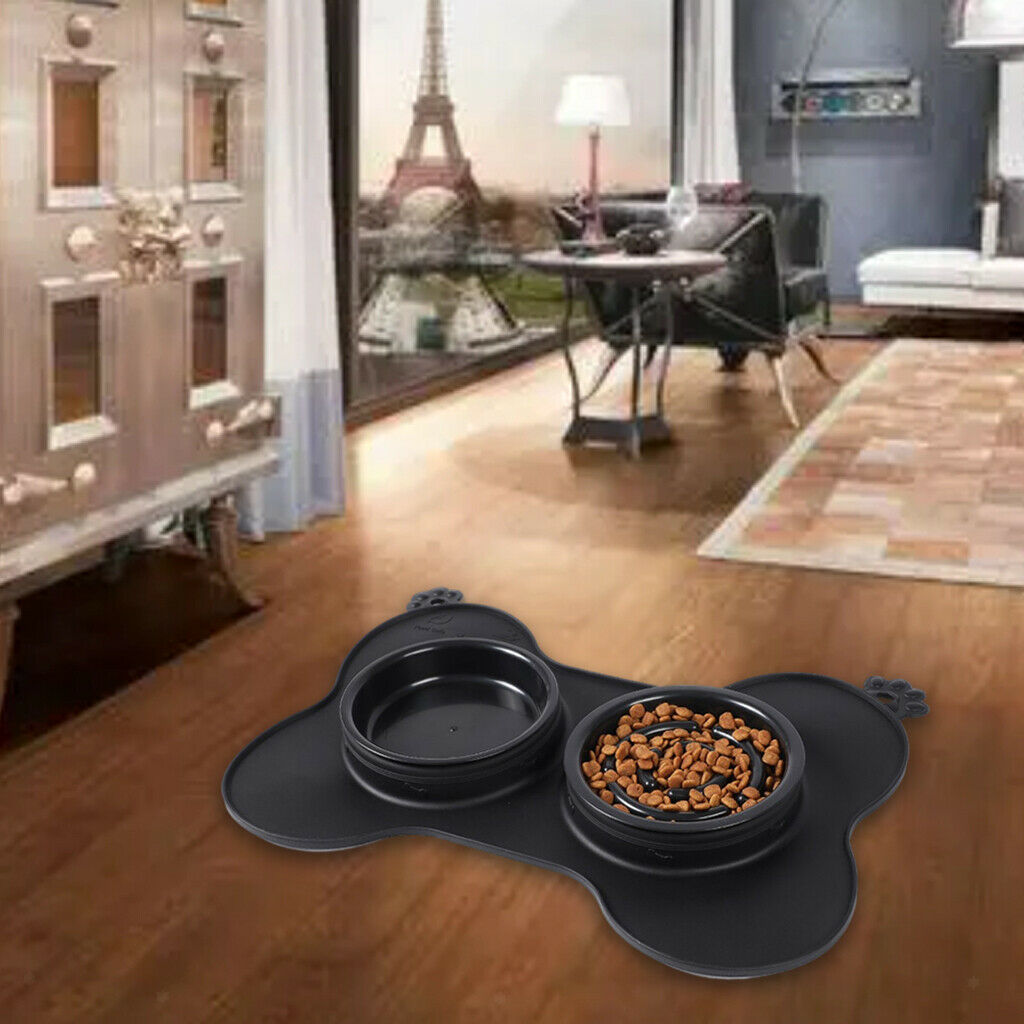 Double Dog Cat Bowls Small Dogs Slow Feeder Bowl Dogs Bowl Dish Black S