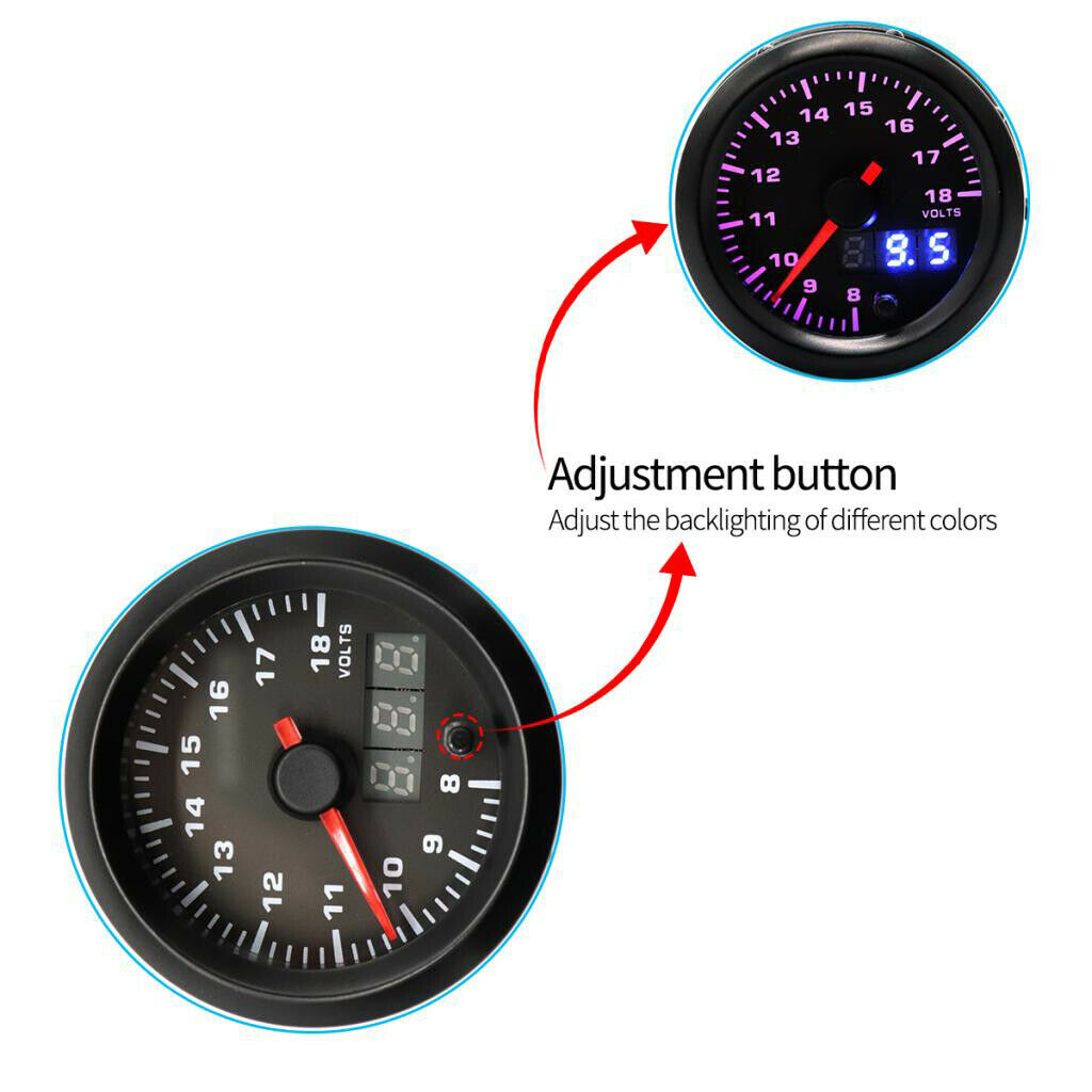 8-18V Boat Marine Truck Voltmeter 7 Color LED Volt Meter Gauge Black Bezel