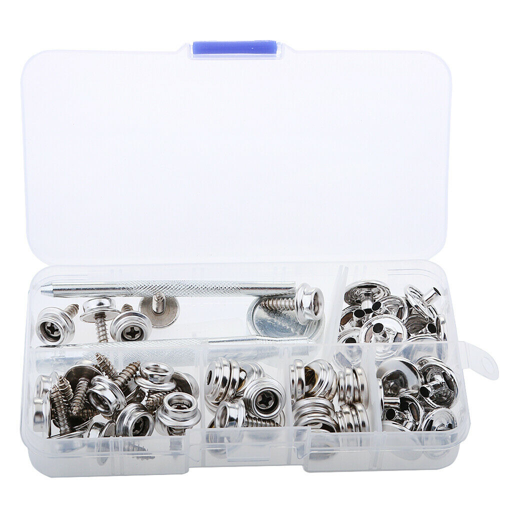 63Pcs Boat Marine Canvas Snap Fastener Button Cover Socket & Screw 15mm