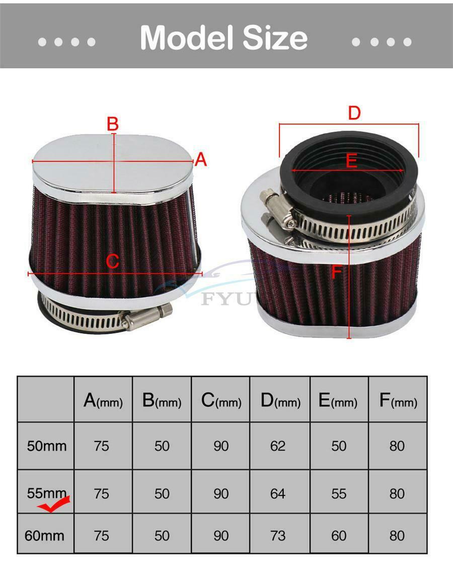 55mm Red High Performance Motorcycle Truck Large Flow Air Filter Universal x2