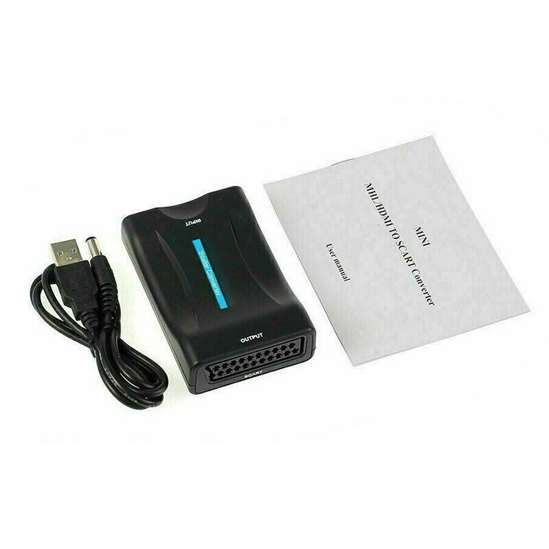 1080P HDMI To SCART Adapter Video Audio Converter Scaler Box+USB Cable For TV