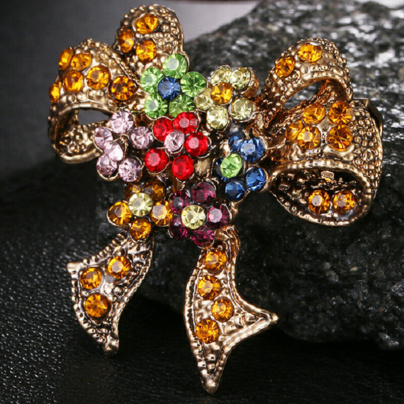 Enamel Bowknot Crystal Rhinestone Brooch Pin Women Suit Collar Brooch Jew.l8