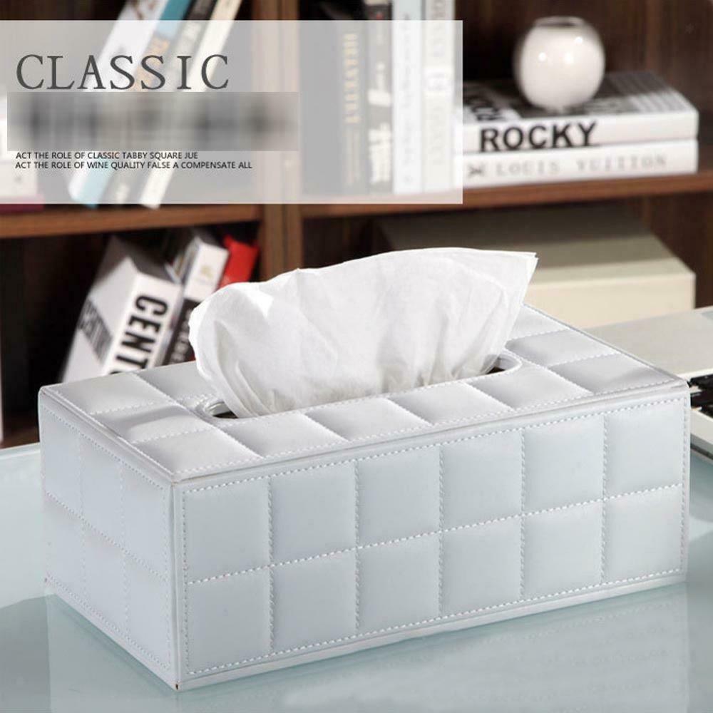 2X PU Leather Tissue Box Cover Pumping Paper Napkin Holder Box Pure White
