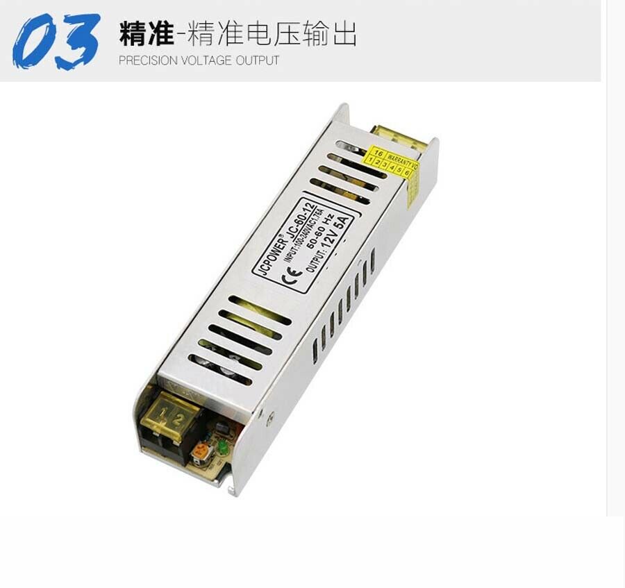 Regulated DC 12V 5A 60W Switching Power Supply LED Strip PSU Aluminum Shell