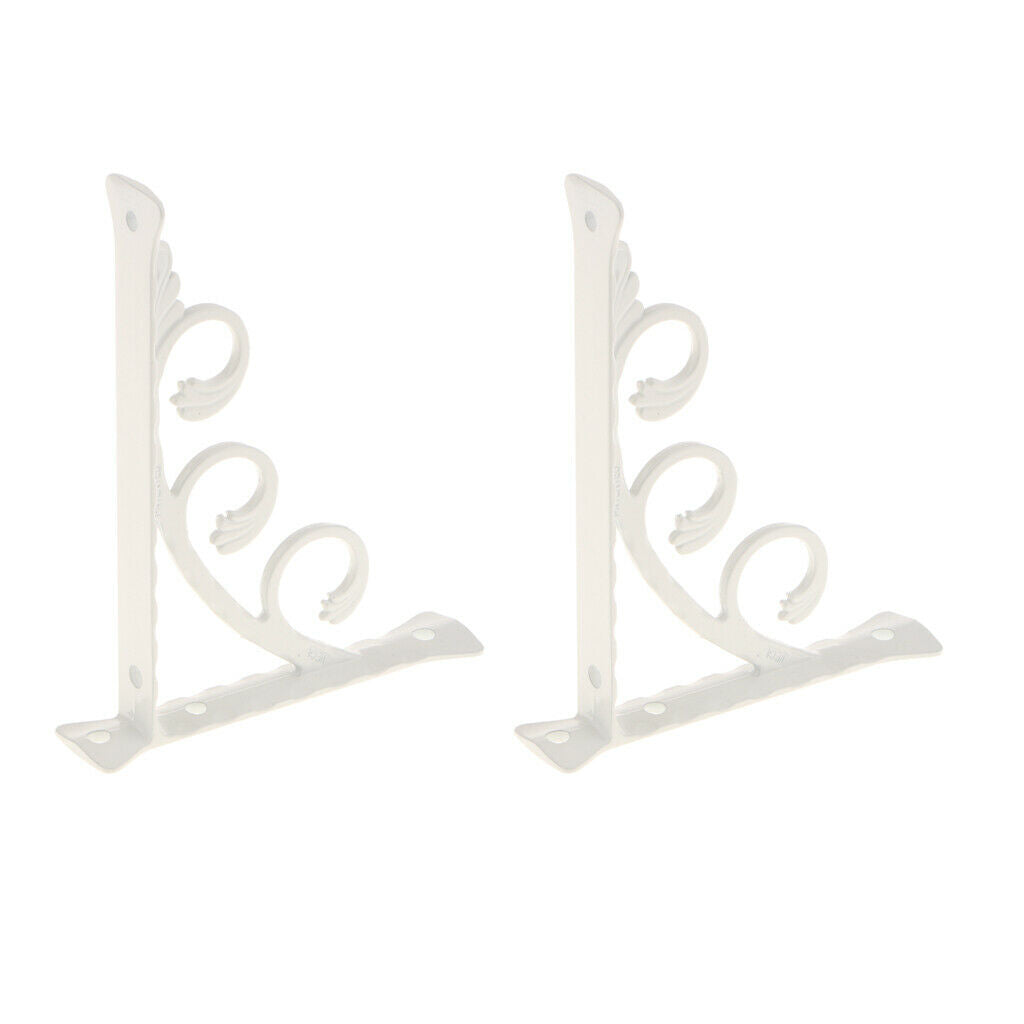 2x L Shape Wall Mounted Shelf Bracket Metal Hanging Holder White 12x15cm
