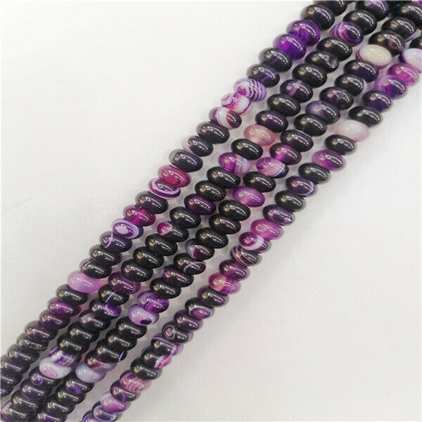 1 Strand 8x5mm Purple Stripes Onyx Agate Rondelle Abacus Spacer Beads 15" HH9332