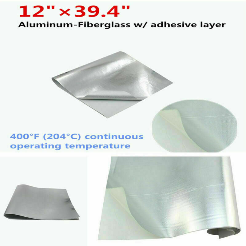 Car Bike Engine Heat Shield Barrier Aluminum-Fiberglass+Adhesive Layer 12"x39.4"