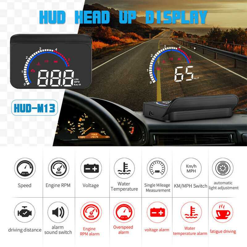 Car Head-up Display Hidden OBD HUD LED Speed Alarm Voltage RPM KM/Mph Water Temp