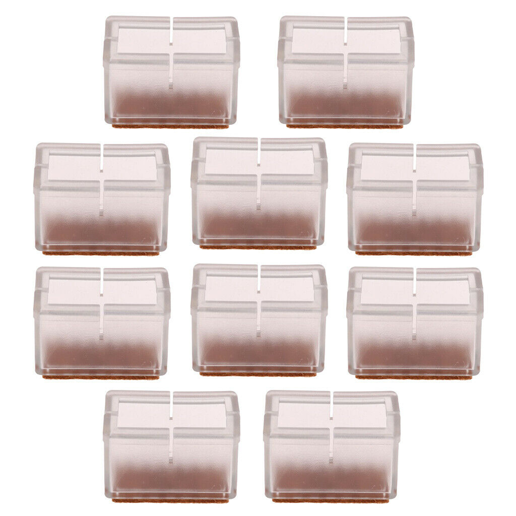 10 lot Chair Leg Caps Flexible Rubber Floor Protectors Clear Rectangular Leg