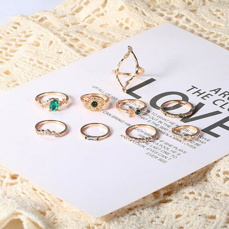 9Pcs/Set Bohemia Crystal Knuckle Rings Joint Finger Tip Rings Women Jewel.l8