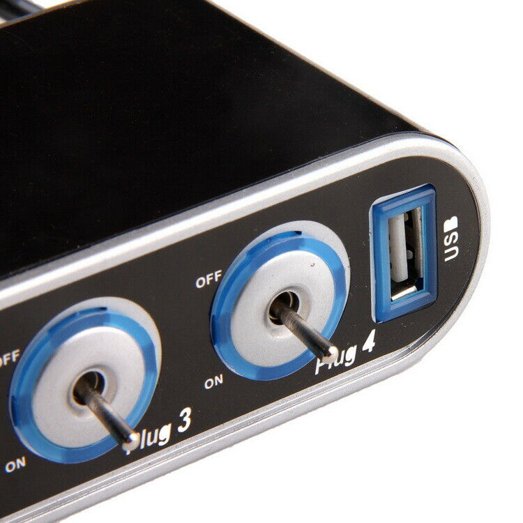 12/24V 4 Way Car Cigarette Lighter Socket Splitter 1 USB Charger Power Adapter