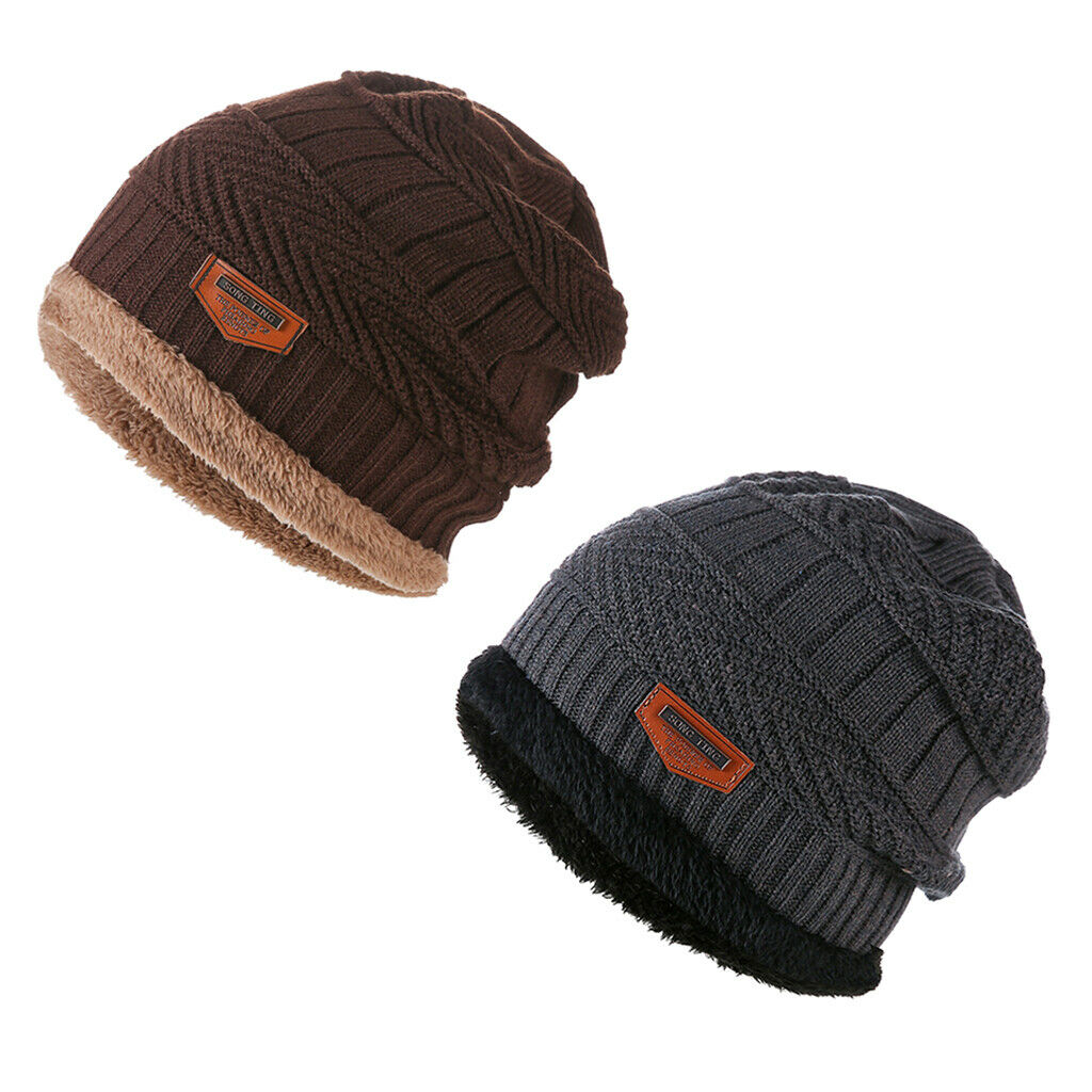 2PCS Winter Beanie Hat, Classic Warm Thick Fleece Lined