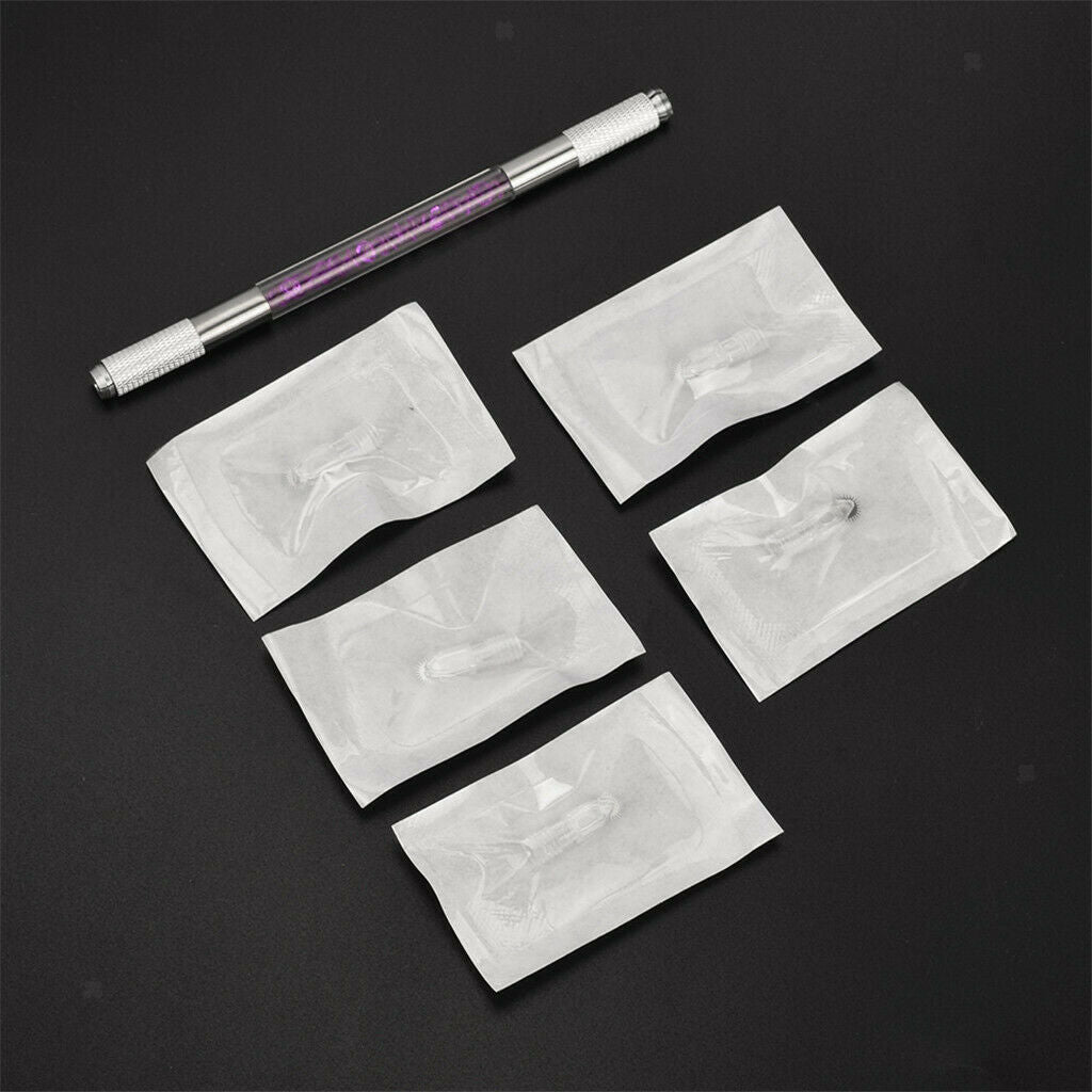 6pcs/set Roller Eyebrow Tattoo Needles Eye Brow Blades Makeup Tool Purple