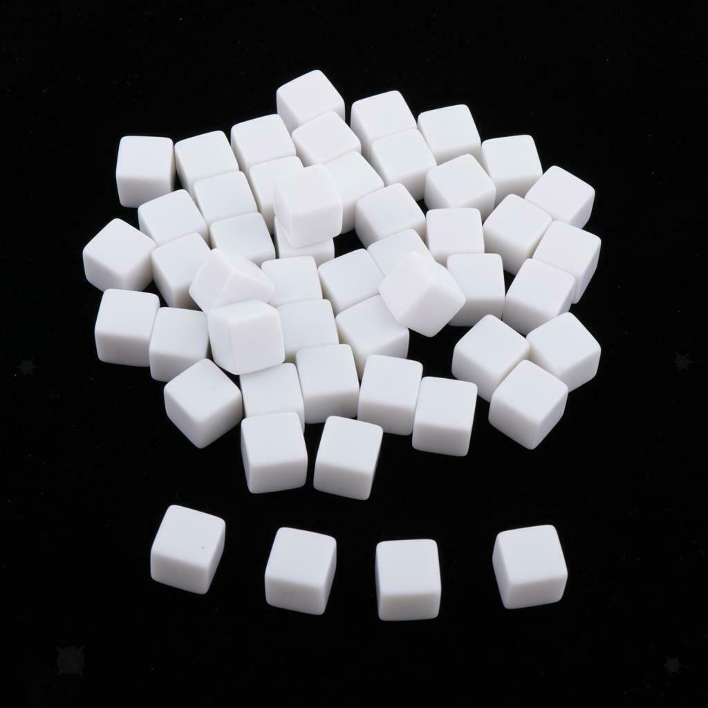 14MM Blank White Dice for Board Games, DIY, Fun, and Teaching, Pack of 50