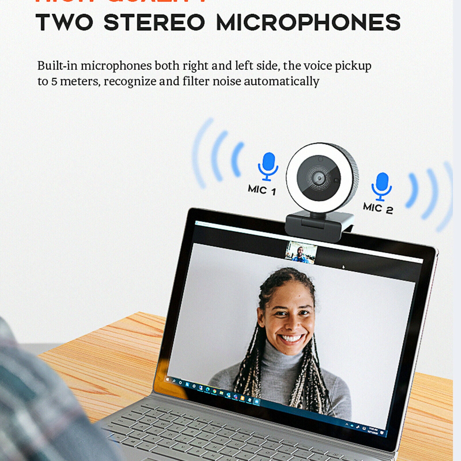 Full HD Web Camera Webcam w/Ring Light Mic Computer Camera for Laptop PC