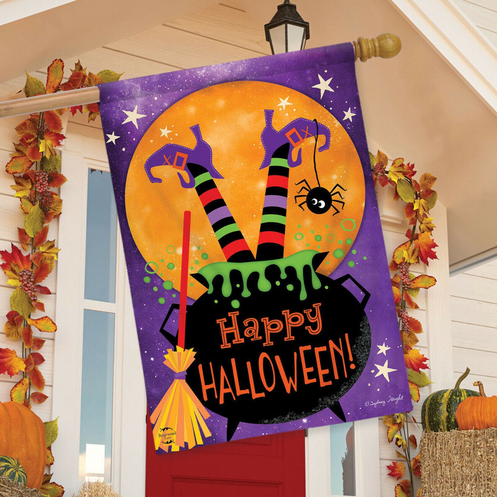 Witch Feet Halloween House Flag Cauldron Full Moon 28" x 40" Briarwood Lane