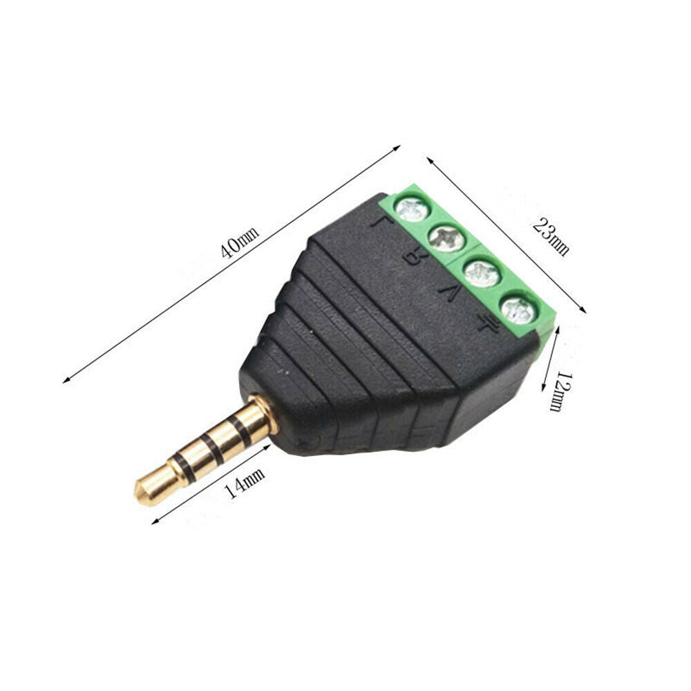 2-Pack 3.5mm 1/8" TRRS Male Jack to AV 4-Screw Terminal Block Balun Connector