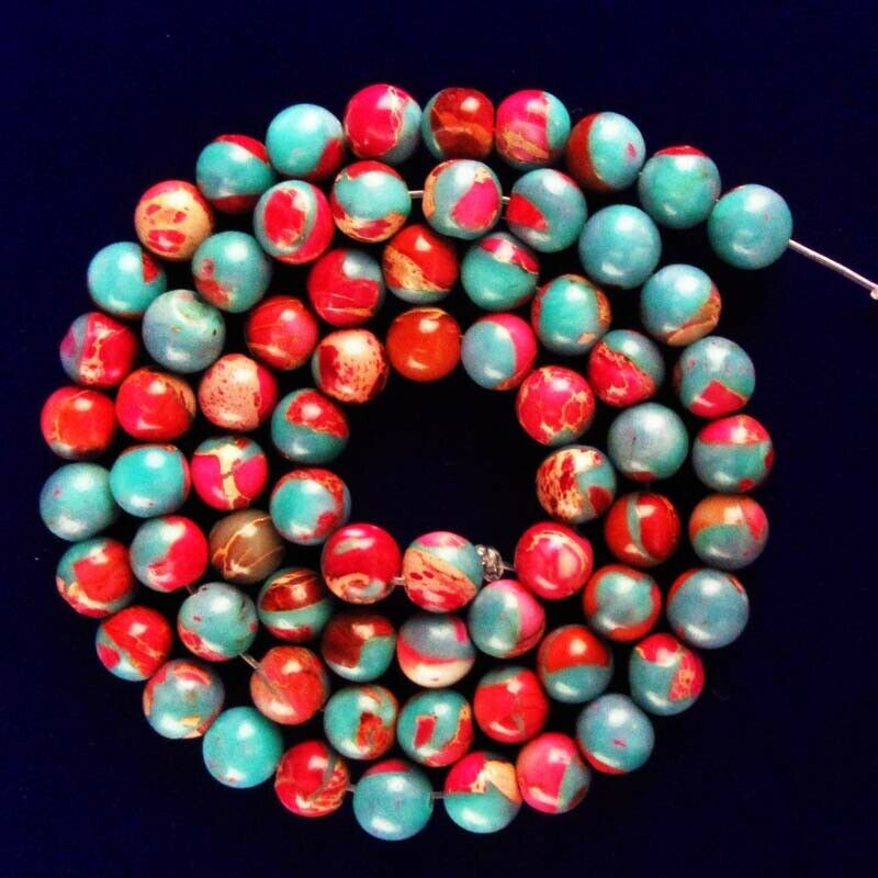 6mm Red & Blue Man-made Sea Sediment Jasper Ball Loose Bead 15.5 inch A-508DHS
