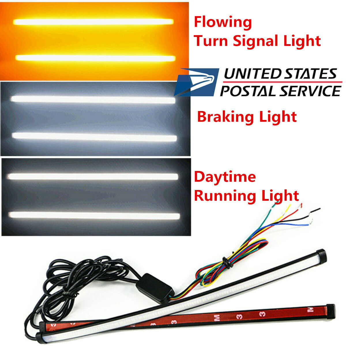 1 Pair 30cm Flexible LED Switchback Signal Light Strip White DRL &Braking Light