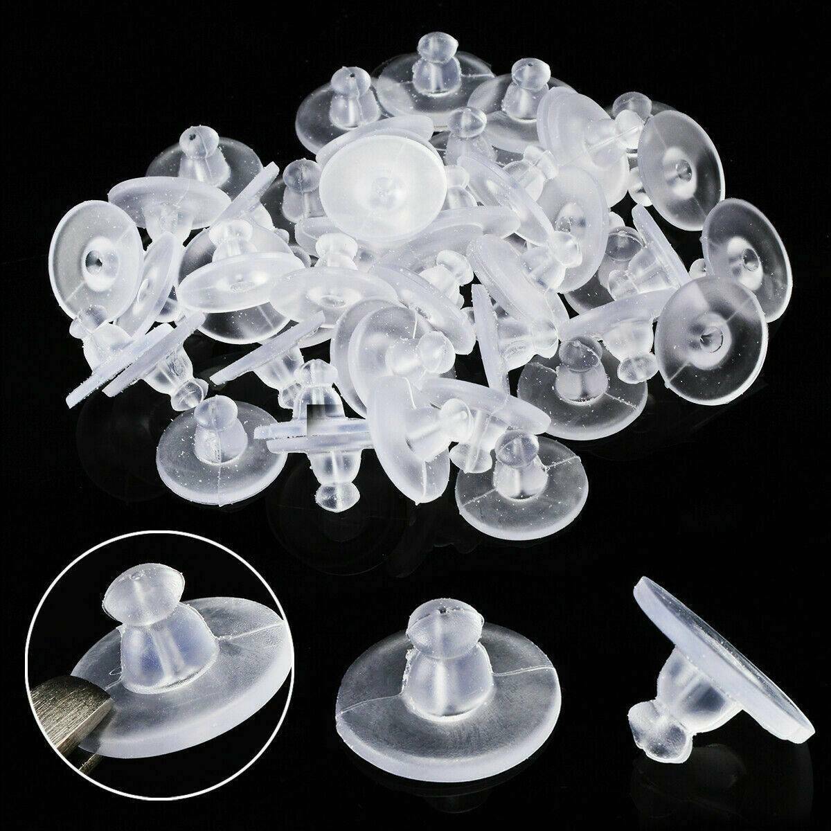 100x Clear Rubber Earring Backs Sleeves Holder Stopper Soft Silicone Rubber