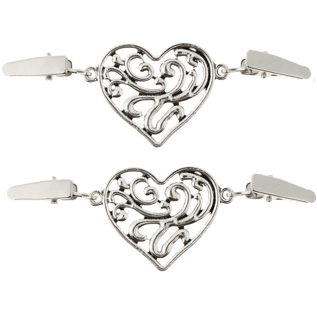 2 Piece Women Cardigan Clip Sweater Clip Shawl Clip Heart Brooch