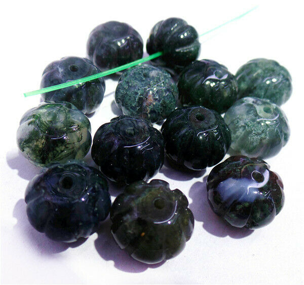 20Pcs 12x9mm Natural Moss Agate Carved Pumpkin Spacer Beads Halloween DIY HH8426