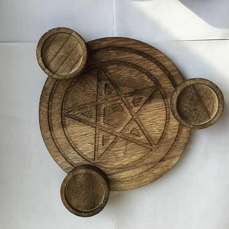 Astrology wood Candlestick table Pentacle altar plate Divination AccessorieBDAU