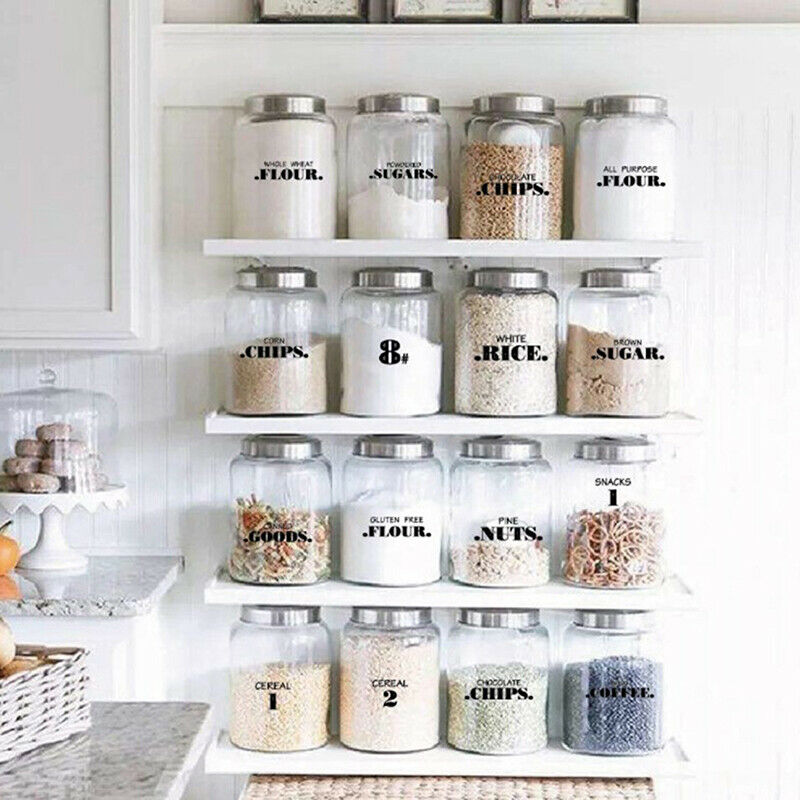 6 Sheets Transparent Waterproof Pantry Stickers Food Jar Labels for Pantr.l8
