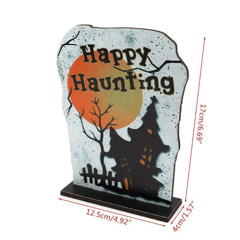 Happy Haunting Tombstone Wooden Sign Halloween Table Topper Decoration Ornament