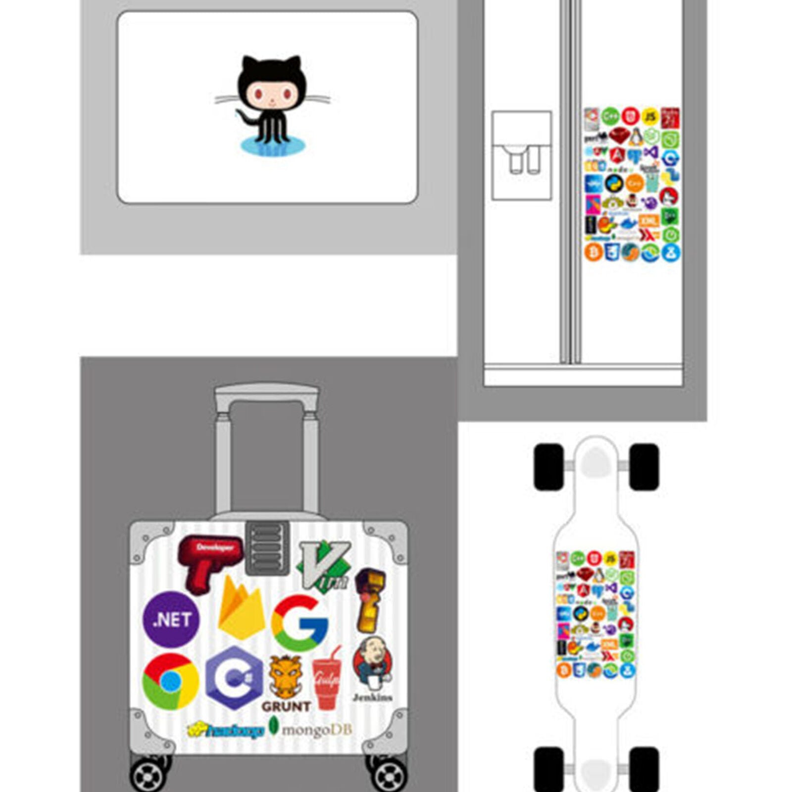 108x Developer, Programmer Stickers of Programming Languages and Internet Brands