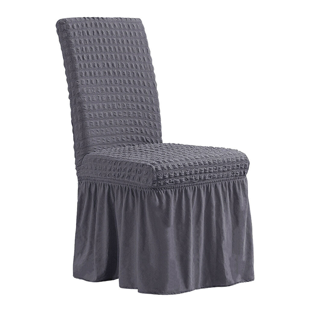 Ruffled Long 2-Piece Stretch Banquet Dining Chair Covers Gray