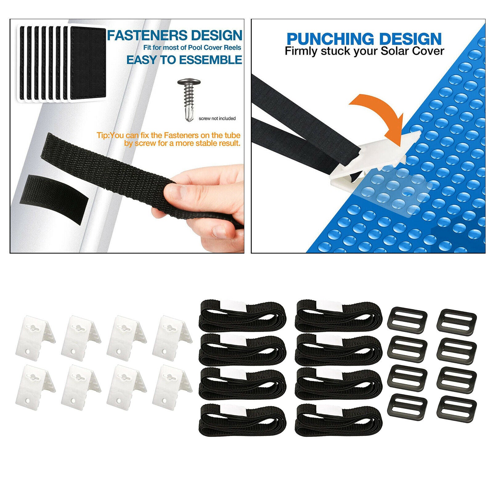 24PCS Pool Solar Blanket Cover Reels Straps for In Ground Swimming Pool