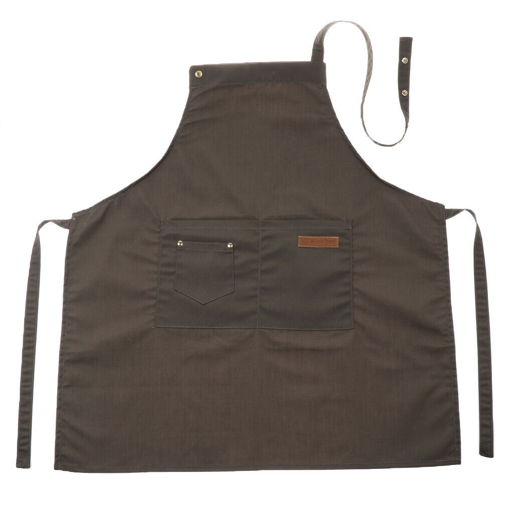 Cotton Bib Apron With Pockets Stylish Cooking Aprons For Women Men Gray