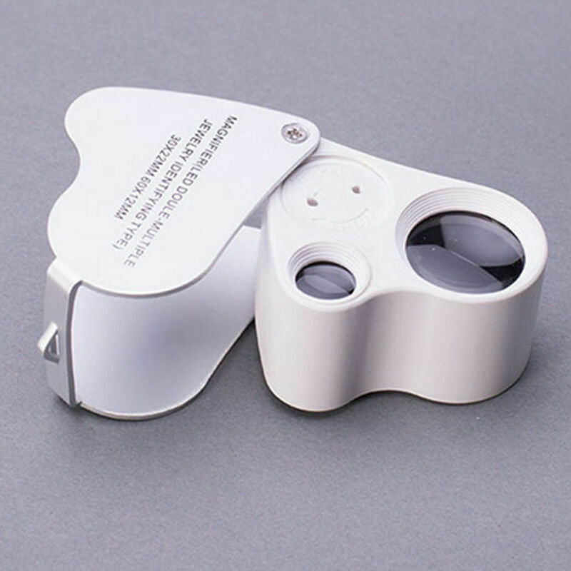 60X-30X Glass Magnifying Magnifier Jeweler Eye Jewelry Loupe Loop with/LED Light