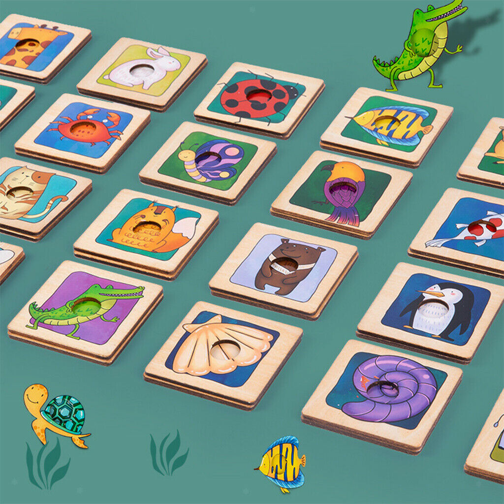 Kid Cognition Puzzle Cards Wooden Matching Game Cards Early Educational Toys