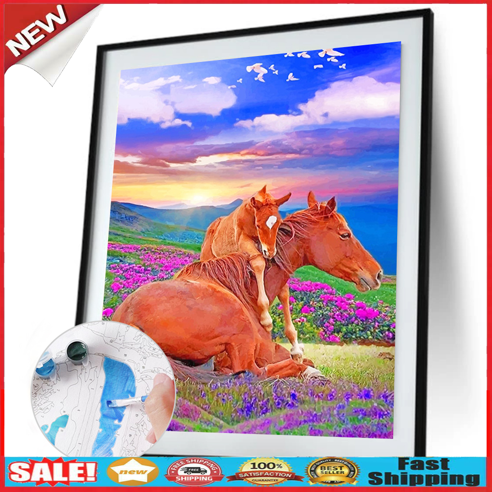 Blooming Flower Horse Digital Picture Landscape Animal Oil Painting Gift @