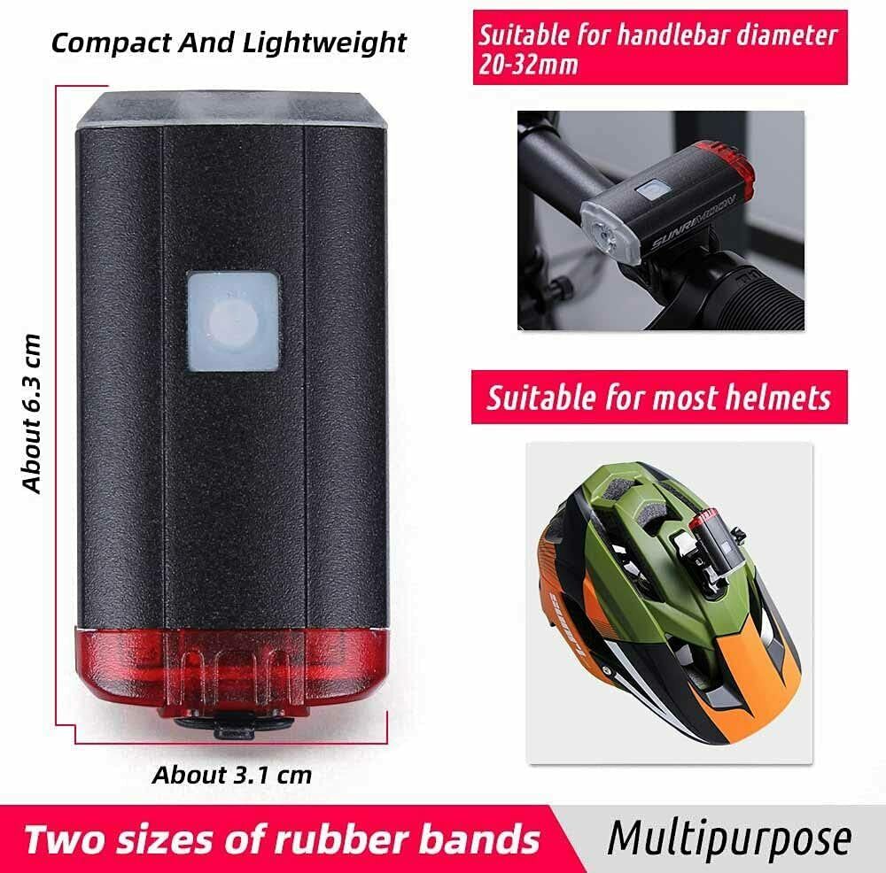 USB Rechargeable Waterproof Bike Headlight Tail Cycling Safety Warning Lamp