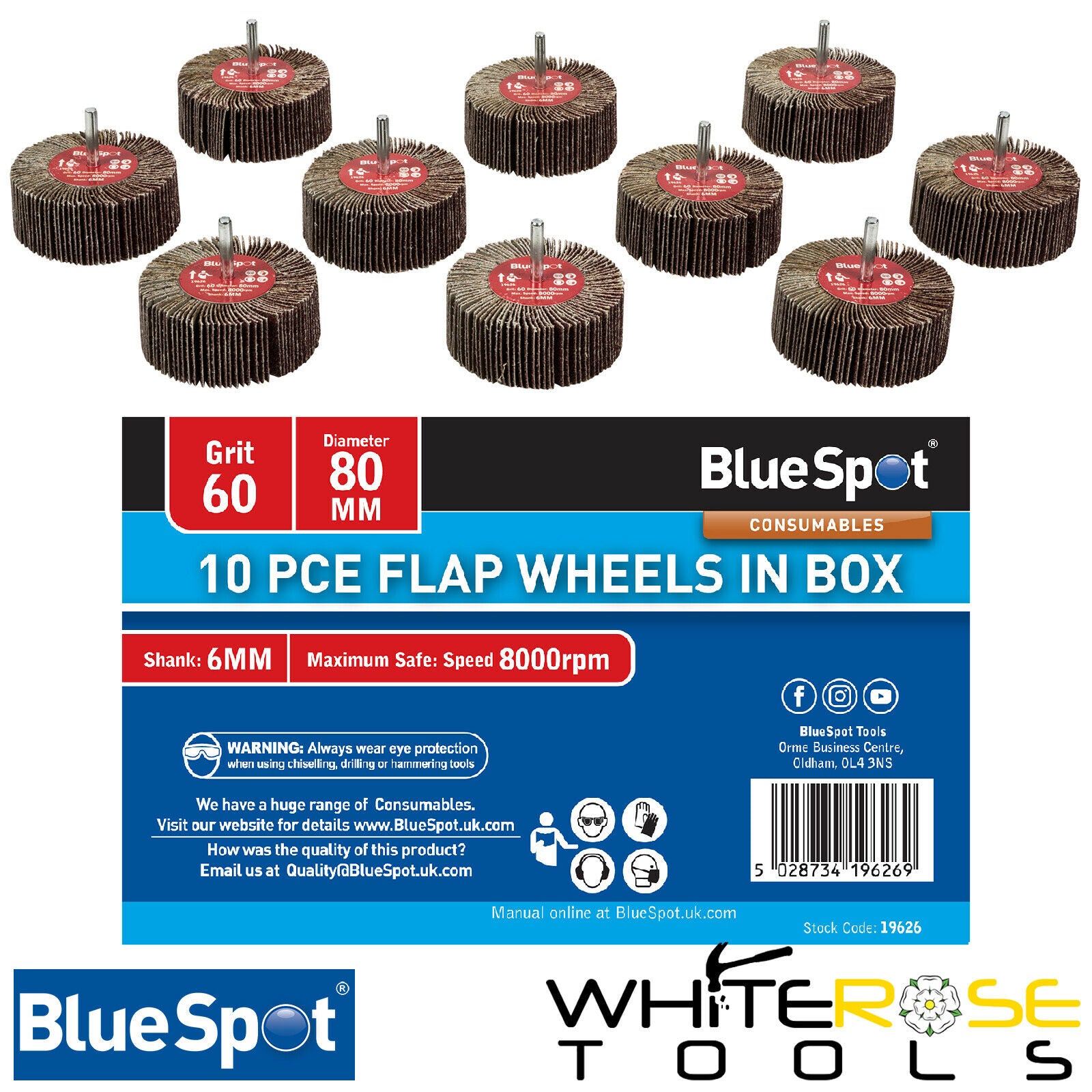 BlueSpot Flap Wheels In Box 10 Pcs 60 Grit 80mm