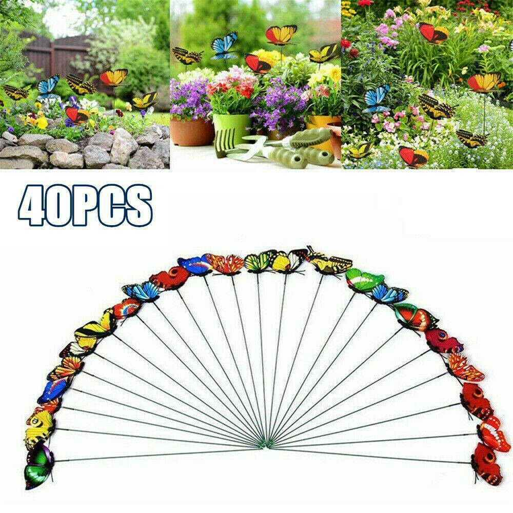 40x Simulation Butterfly Stick Ornaments Outdoor Garden Flower Pot Decors AU