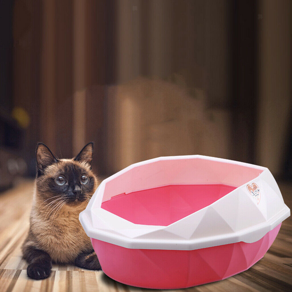 Mini Cat Litter Box Tray Anti Splash Toilet Fenced Pan with Shovel Pink
