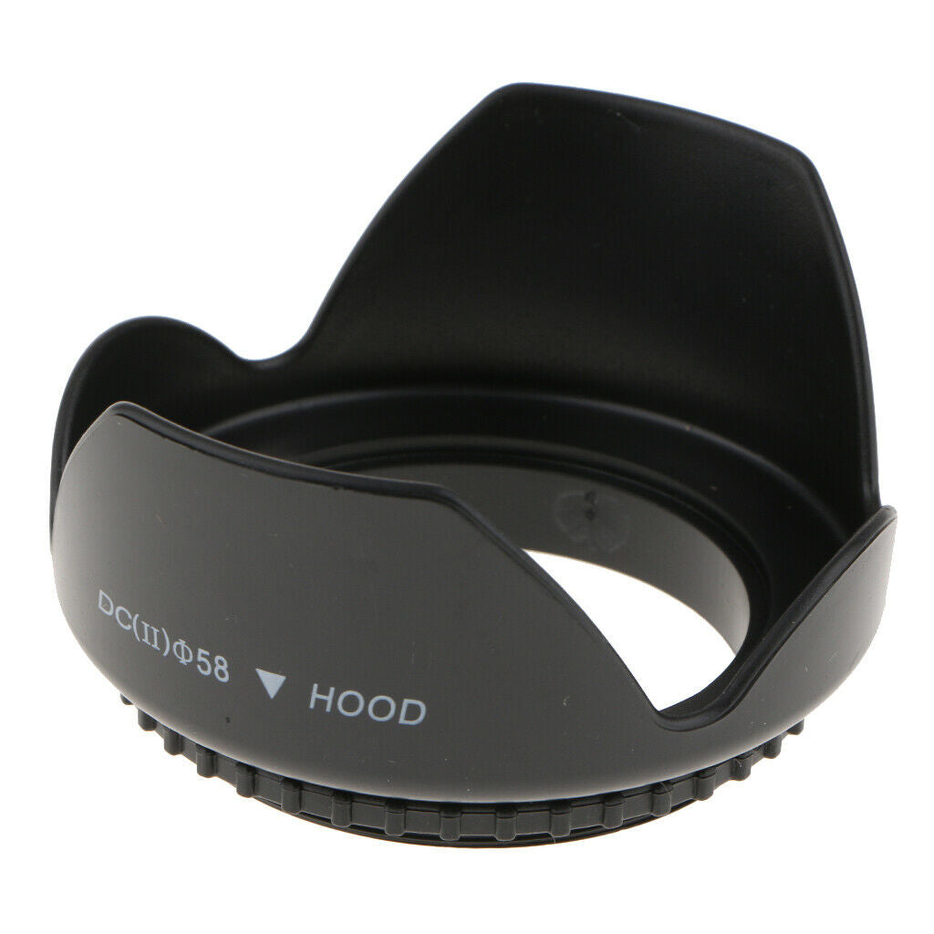 58mm Plastic Standard Crown Petal Flower Shaped Camera Lens Hood Black