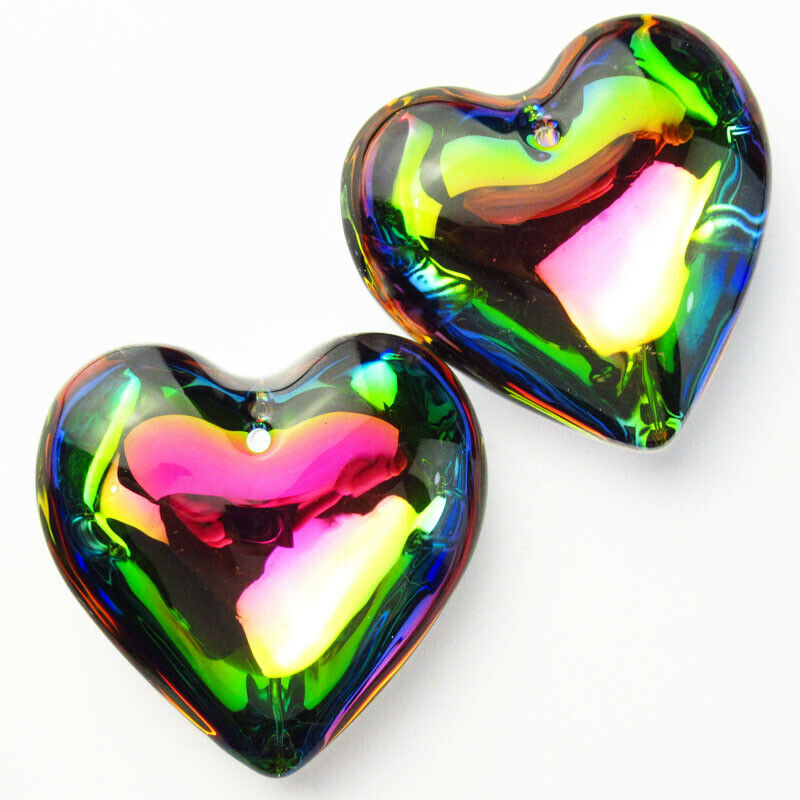 2Pcs 43x42x16mm Rainbow Titanium Crystal Heart Pendant Bead A-205SJ