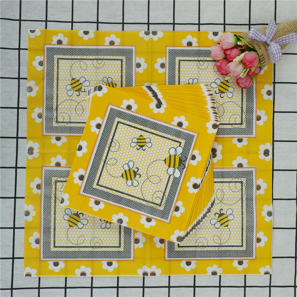 20pcs bee paper napkins serviettes wedding party birthday decor supplies DD