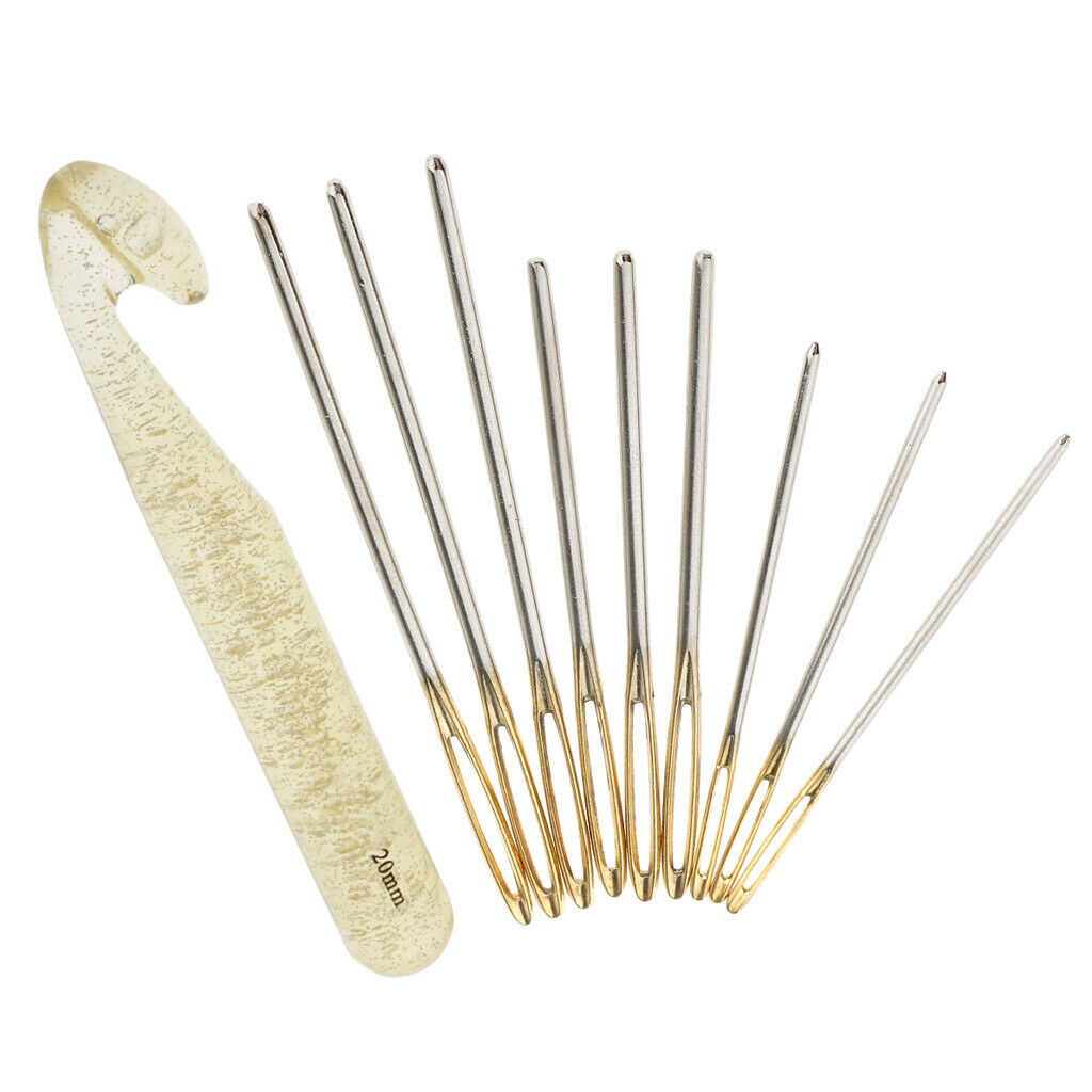 9Pcs Stainless Steel Hand Sewing Yarn Darning Tapestry Needles & 1Pcs Crochet