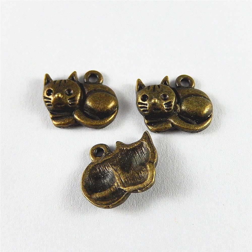 60 pcs Antiqued Bronze Little Cat Charm Alloy Pendant Dangle DIY Craft 14x13x2mm