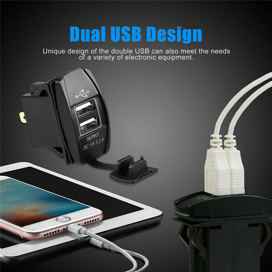 12V-24V 3.1A Dual USB Blue LED Car Truck Power Supply Phone Charger Port Socket