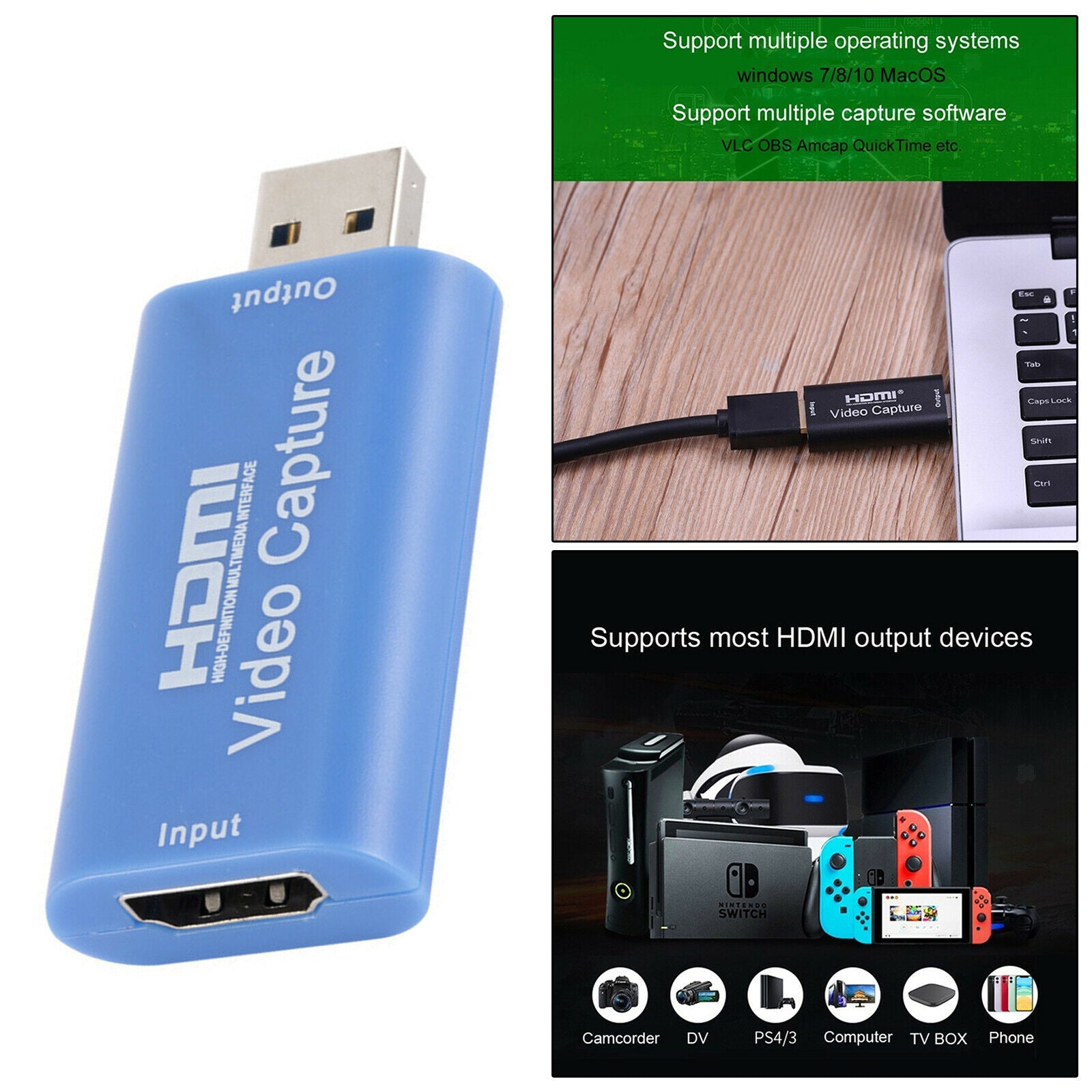 HDMI to USB Video Capture Card Dongle 1080P for Video Live Streaming/Game