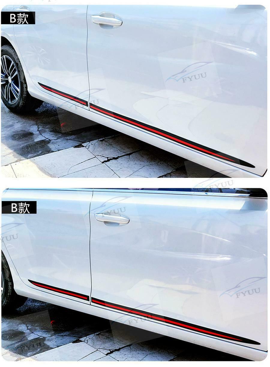 Black & Red 4Pcs Side Skirt Door Side Line Sill Garnish Body Molding Trim Cover